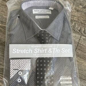 Gray Stretch Shirt & Tie Set